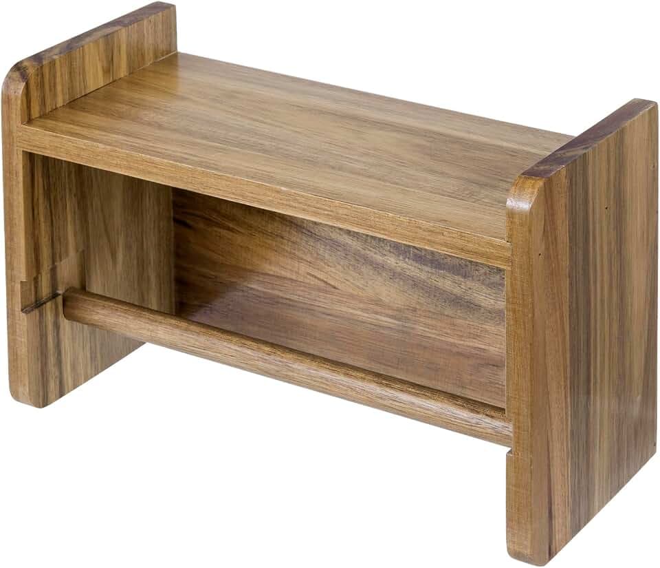 MyGift Acacia Wood Paper Towel Holder with Shelf, Wall Mounted Rack