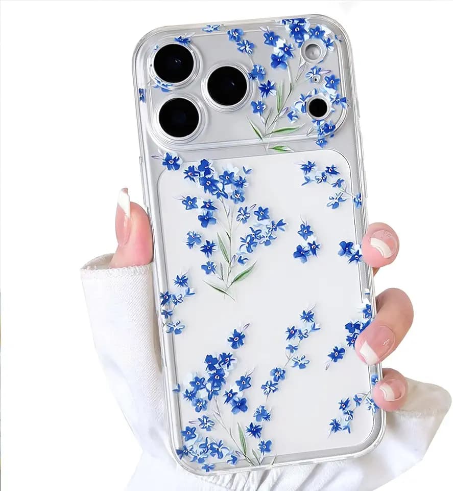 NITITOP for iPhone 17 Pro Max Case Cute Clear Flower Floral - Blue
