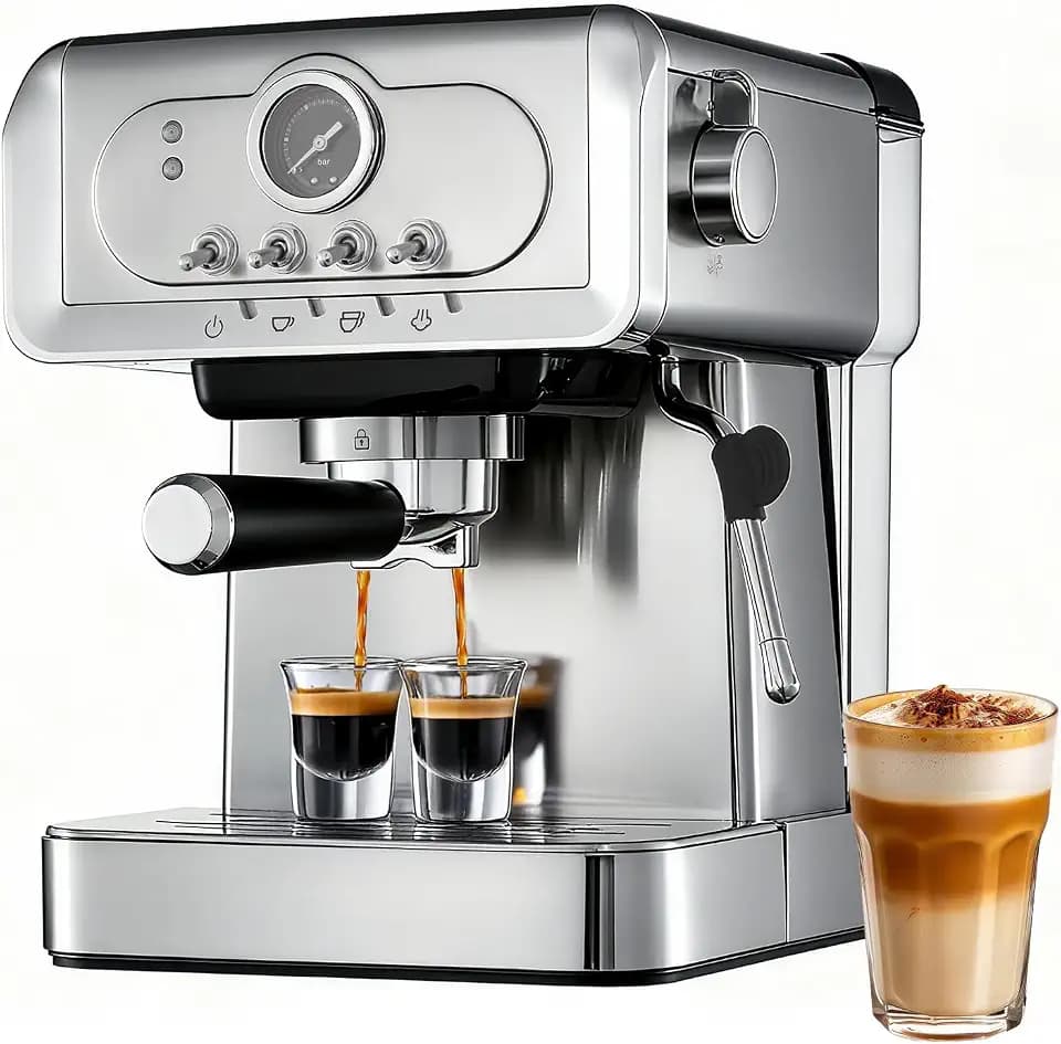 Espresso machine 20 Bar, Espresso Maker with Powerful Steam Milk Frother, Stainless Steel Coffee Machine with Fast Heating System for Latte, Cappuccino