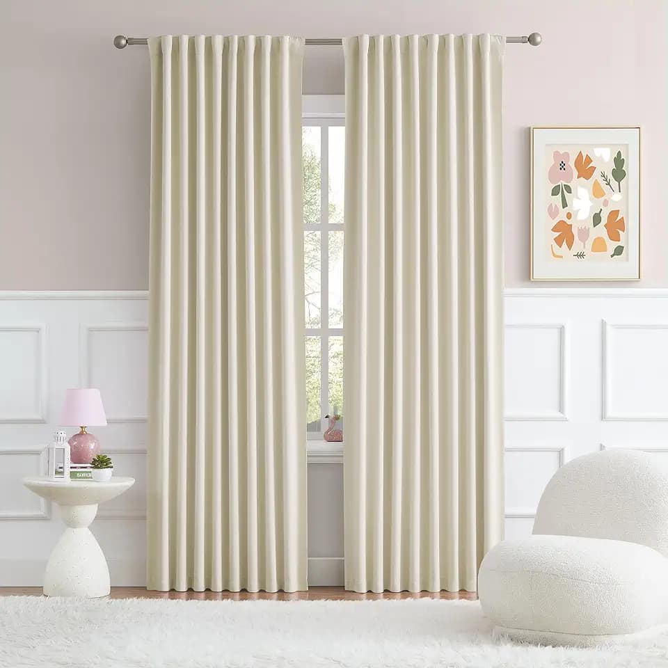 DUALIFE Buttercream Beige Curtains 45 Inch Length for Small Windows Set 2 Panels Blackout Short Window Drapes for Bedroom Room Darkening Curtains 52x45 Inches Long Back Tab Loop Pocket