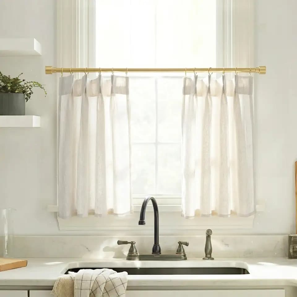 Lino Rosa 20 Inch RV Curtains for Campers,Pinch Pleated Sheer Cafe Small Window Curtains for Kitchen