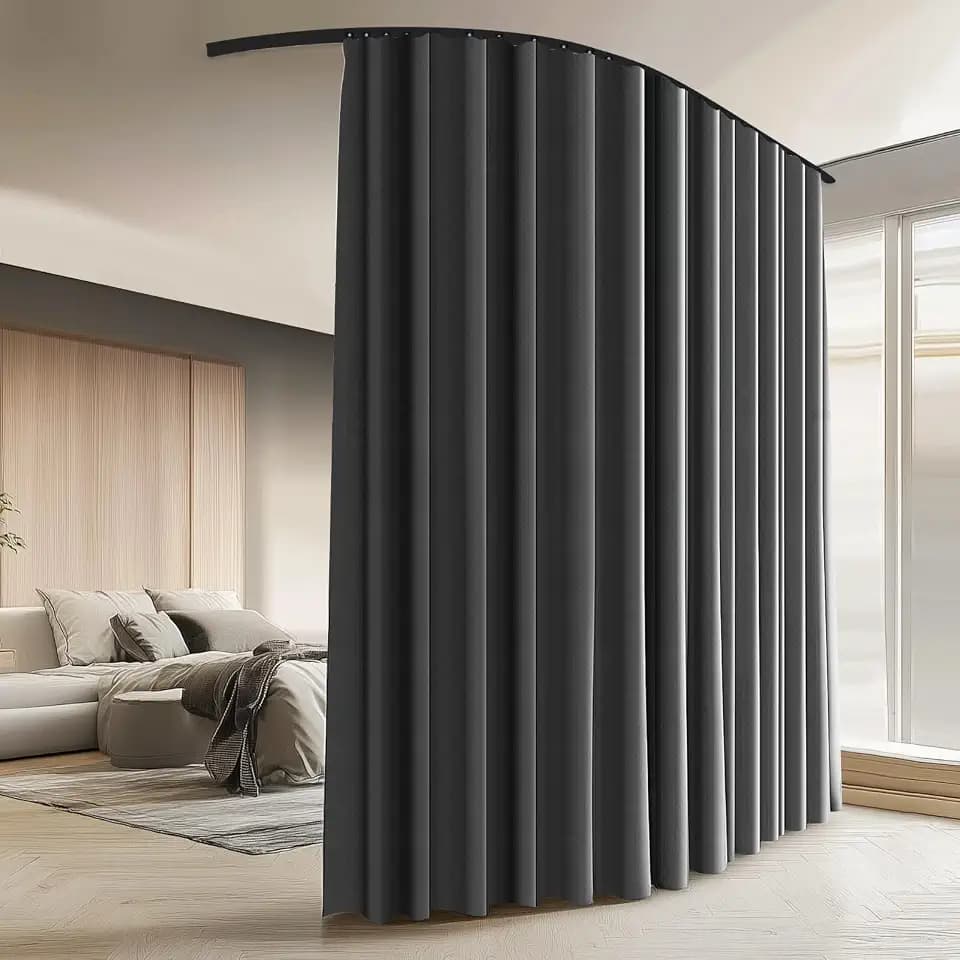 Room Divider Curtains with Ceiling Curtain Track Set Window Curtain for Bedroom,Living Room Total Blackout Thermal Insulated Privacy Ceiling Track Curtain W 15 × H 7 FT Deak-Grey drape&Black track