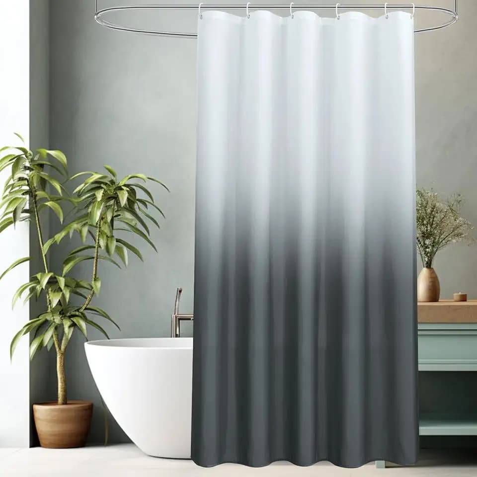 AooHome Fabric Small Shower Curtains, Cloth Ombre Grey Shower Curtain Sets, Washable Fabric Gray and White Shower Curtain, Rustic Farmhouse Bathroom Shower Curtains, 36x72 Inches