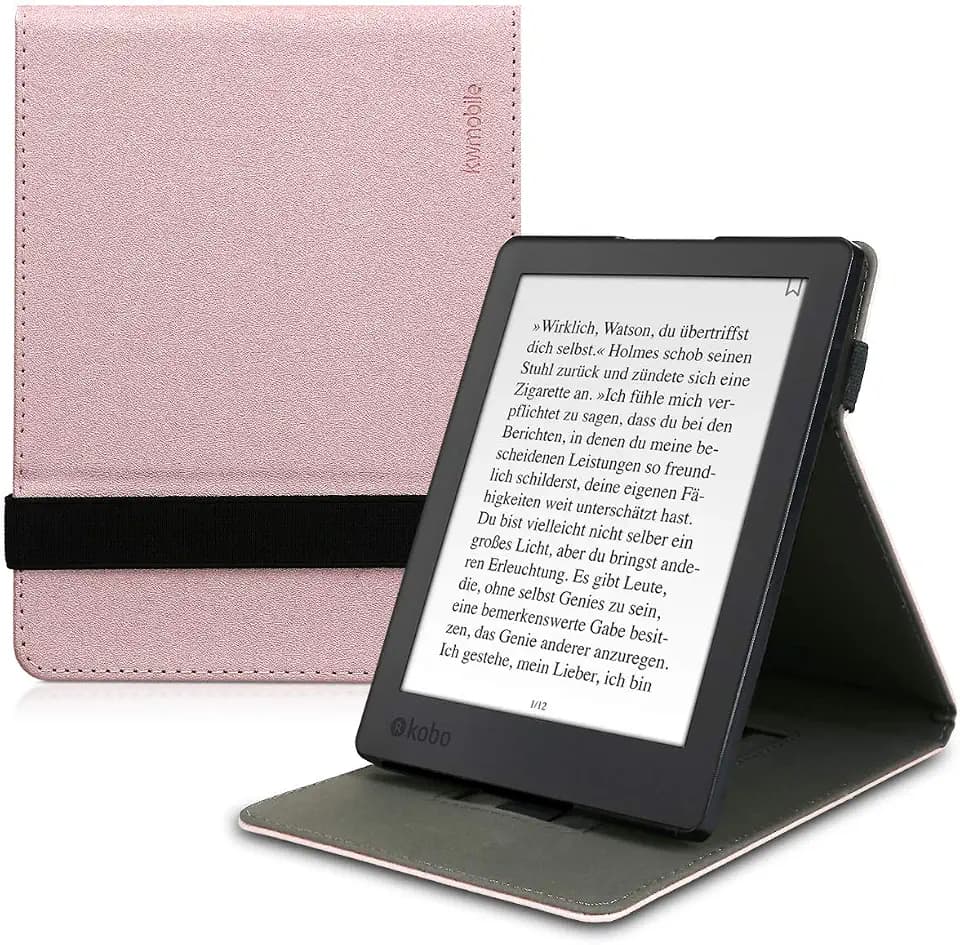 kwmobile Schutzhülle kompatibel mit Kobo Aura H2O Edition 2 - Hülle e-Reader mit Schlaufe Ständer - - Rosegold