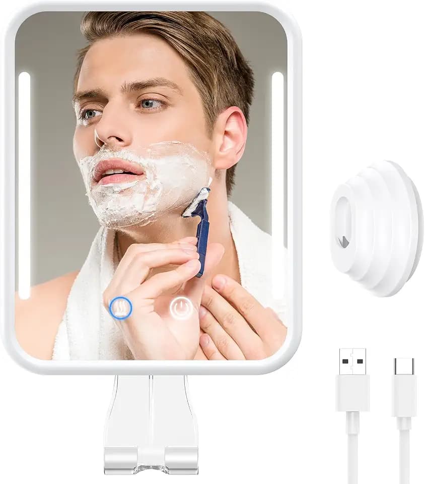 Lighted Shower Mirror Fogless for Shaving with Light (White)