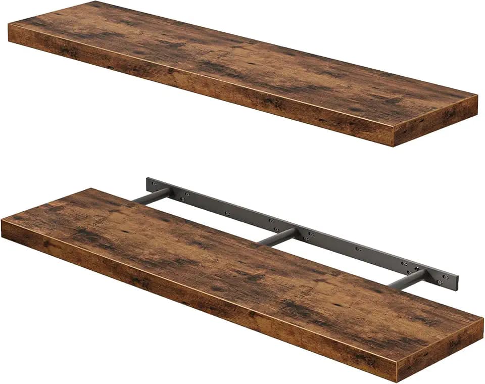 Fixwal Floating Wall Shelves for Decor (Rustic Brown, Set of 2, 35.4Inch)