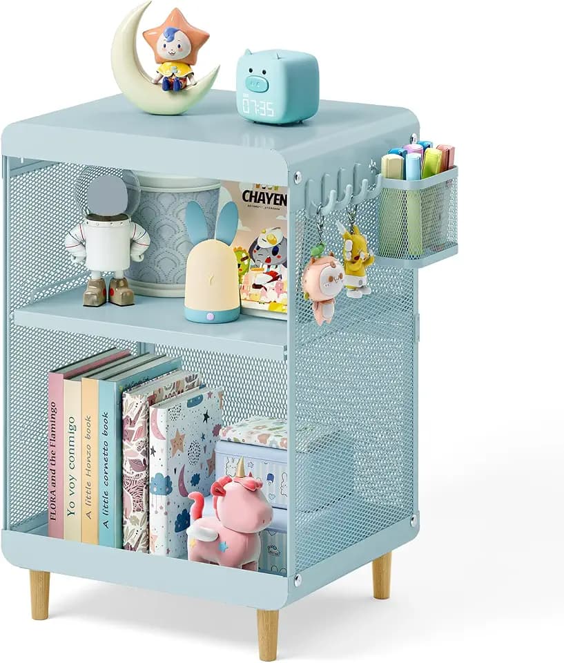 SYKIARIOL Kids Nightstand for Girls, 3-Tier Storage Shelf, Mint Green