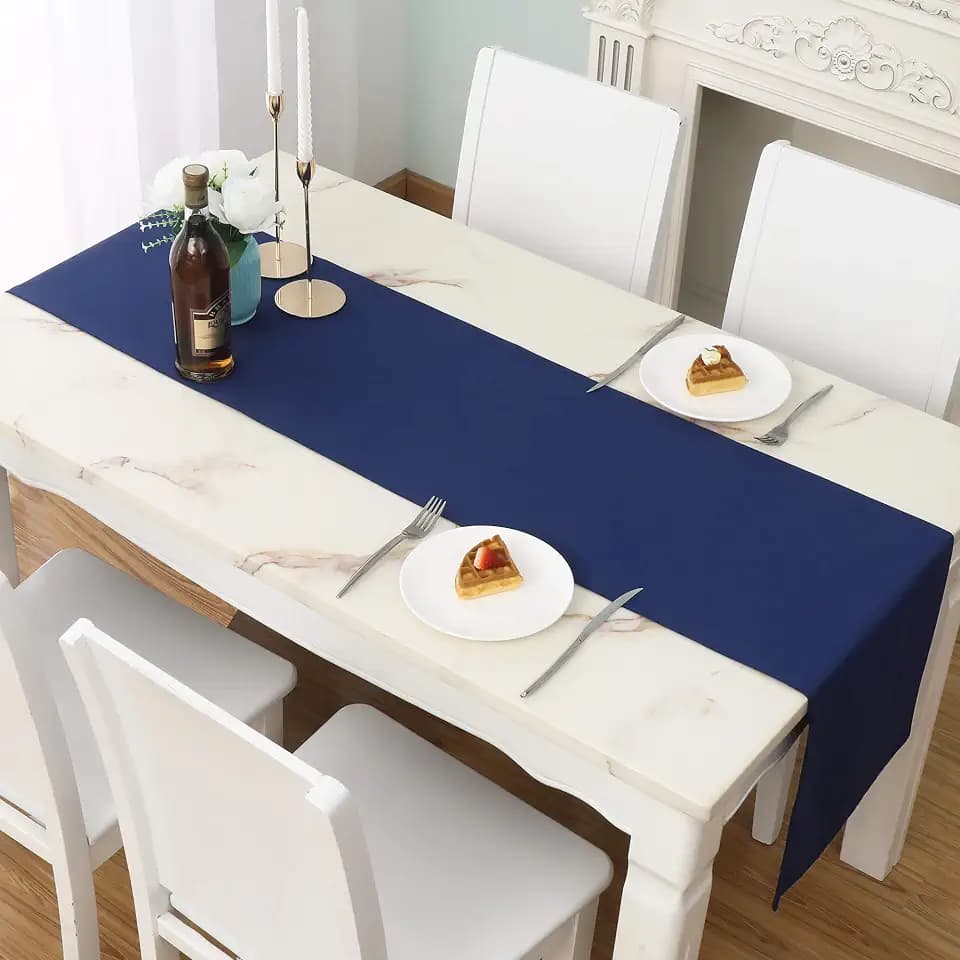 DUALIFE Navy Table Runner 14x108 inch Large Solid Color Thick Polyester Decorative Cloth Handcrafted for Wedding Party Birthday Graduations Hotel Restaurant Banquet Catering Services Event 1 Piece