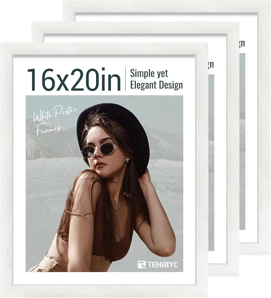 16x20 Picture Frame 3 Pack, White Wood, Real Glass, Wall Hanging