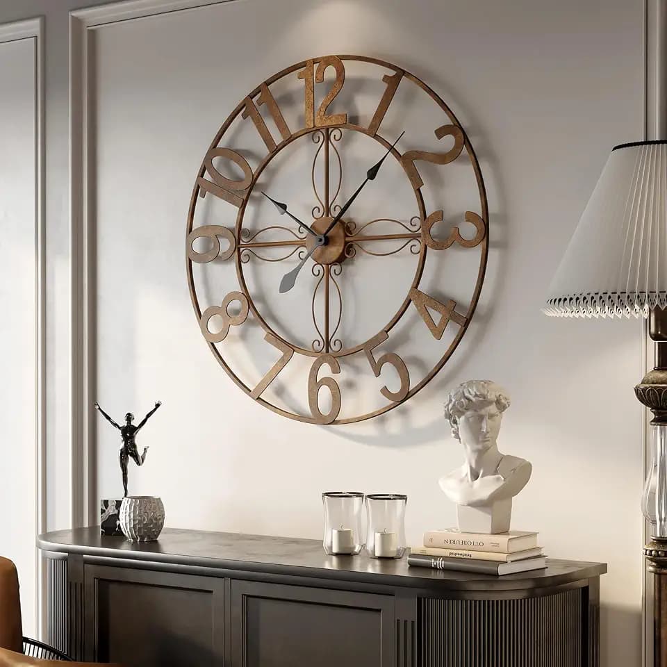 Cuspin 36 Inch Large Wall Clock Bronze Rustic Metal Decorative Clock