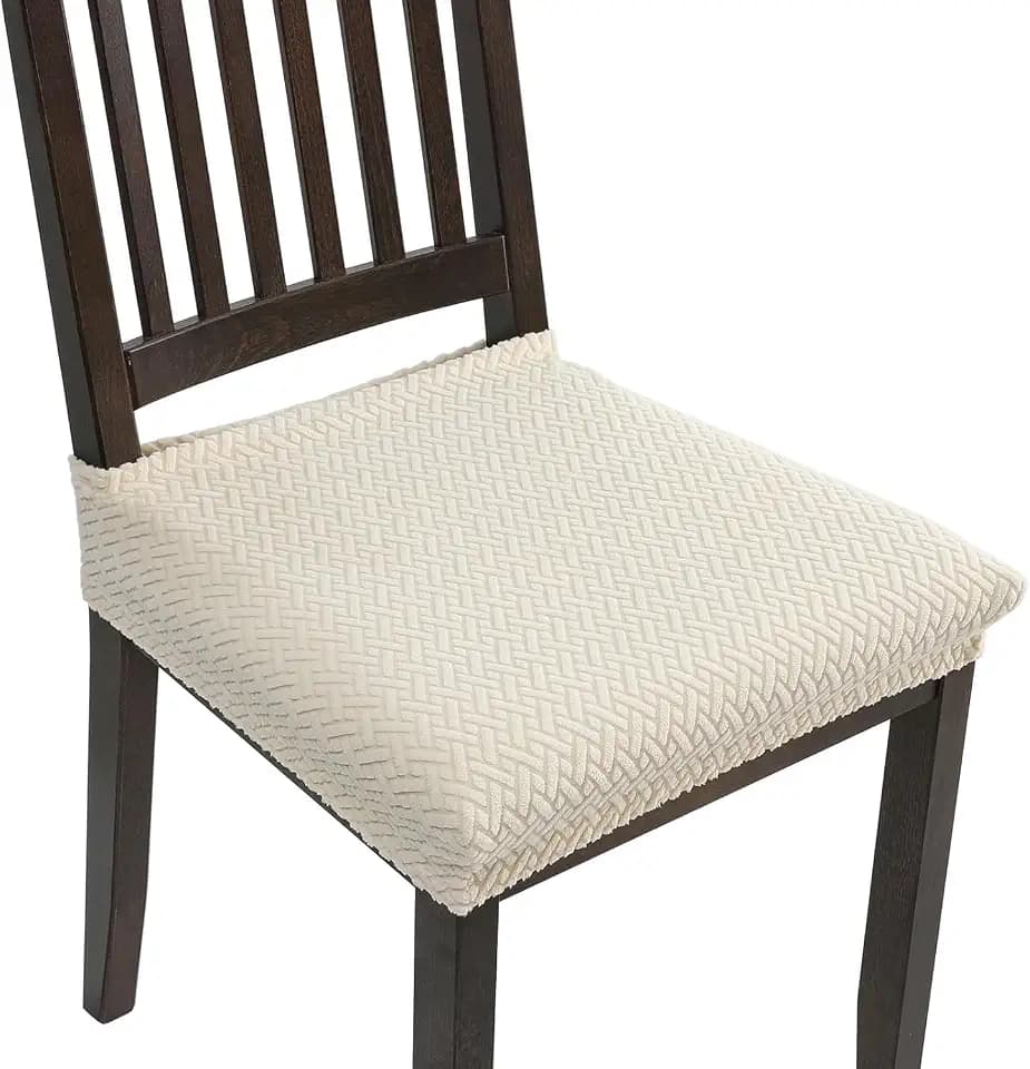 Waterproof Dining Chair Covers Set of 6, Stretch Kitchen Seat Covers, Beige