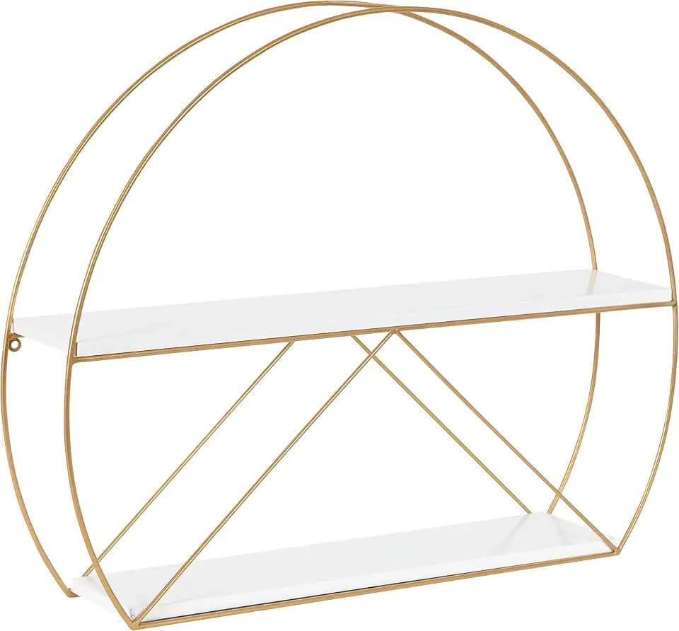 Kate and Laurel Delmar Modern Wall Shelf, 26 x 21, White and Gold, Glamorous Geometric Wall Decor