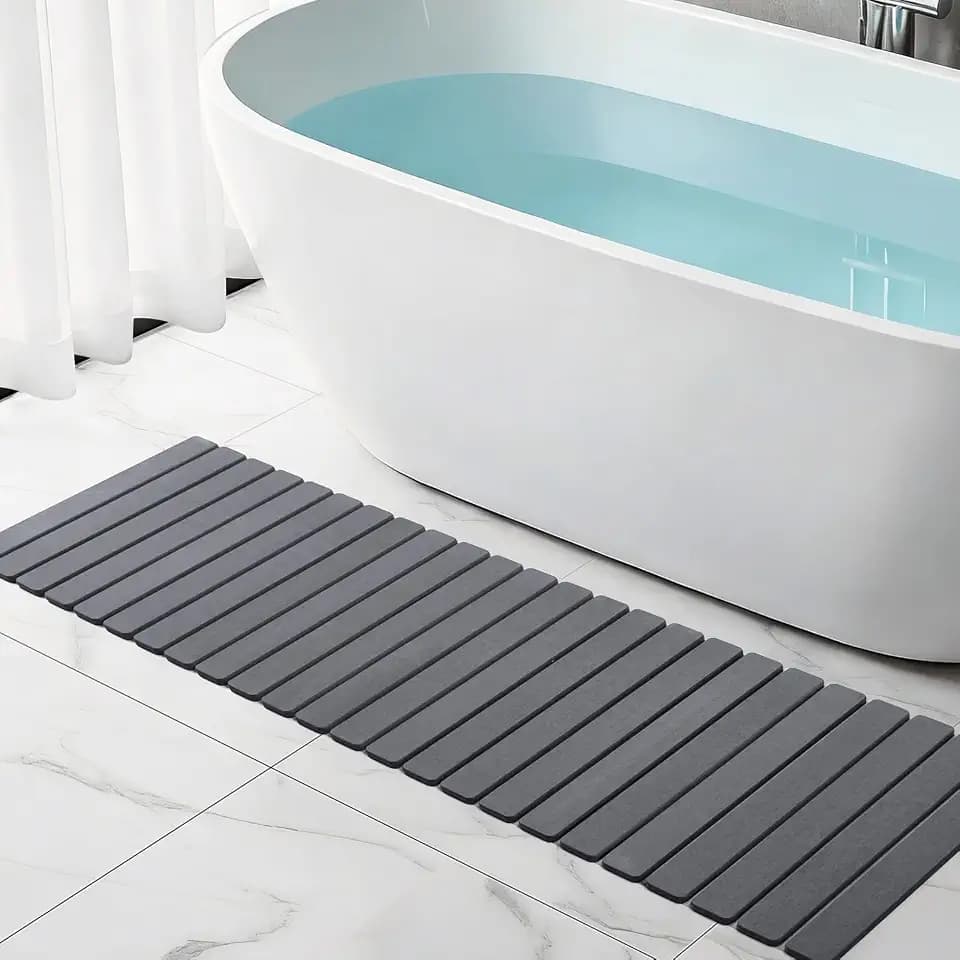 THMINS Long Stone Bath Mat, 60x20 inch Roll Out Stone Bath Runner