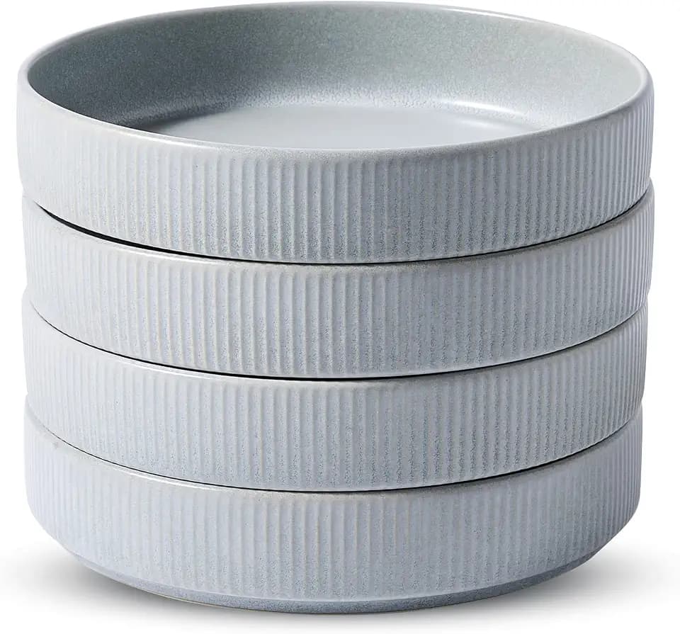 famiware Star 7.5" Pasta Bowls Set of 4, Plate Bowls, Light Gray