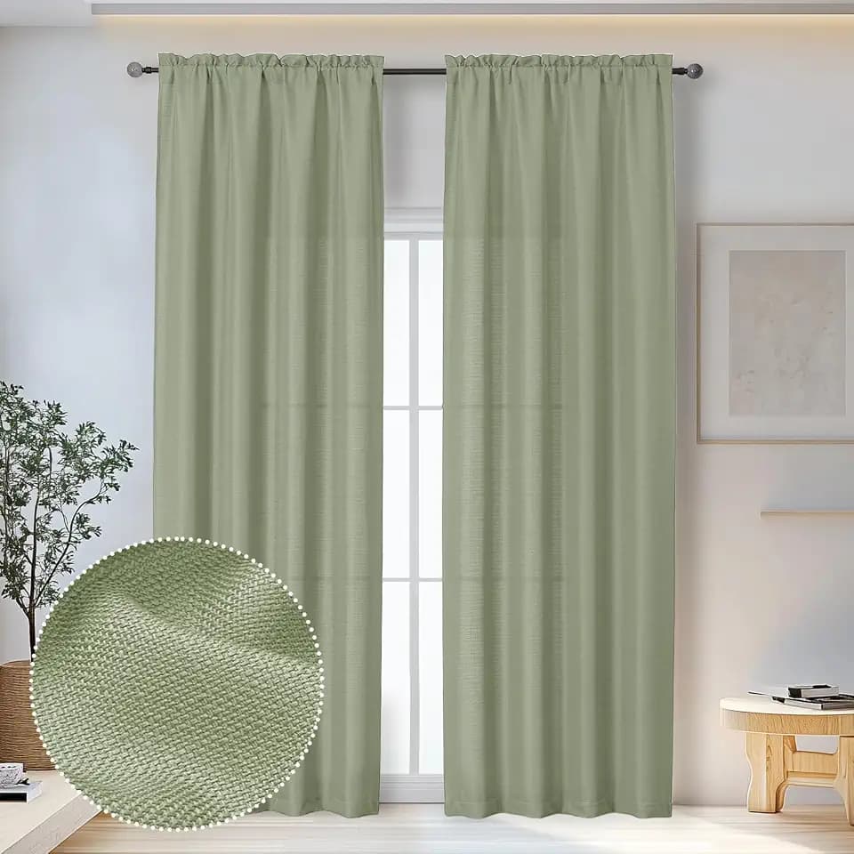 OWENIE Bob Sage Green Curtains 96 Inches Extra Long 2 Panels Set for Living Room Bedroom, Light Filtering Faux Linen Textured Rod Pocket Window Curtains, Cortinas para Sala, 40Wx96L Inches, Sage Green