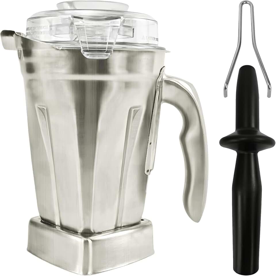 Stainless Steel Container 48oz pitchers with tamper,Compatible with Vitamix 5000 5200 6300 6500 7500 E310 E320 Pro 200 500 750 vm0101 vm0197, C/G-Series Explorian Commercial Ropel Serier