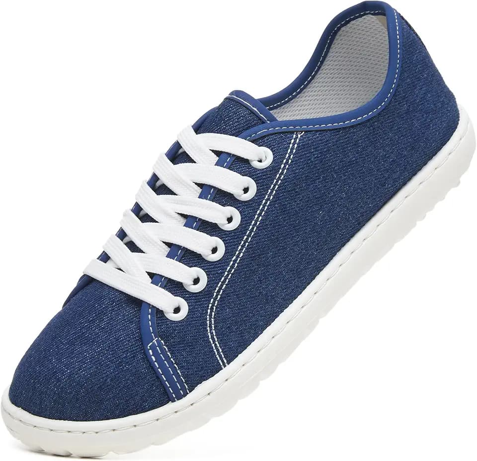 TUOPIN Women's Blue Classic Denim Canvas Tennis Shoes - Size 7 Low Top Lace-Up Sneakers for Casual Fashion