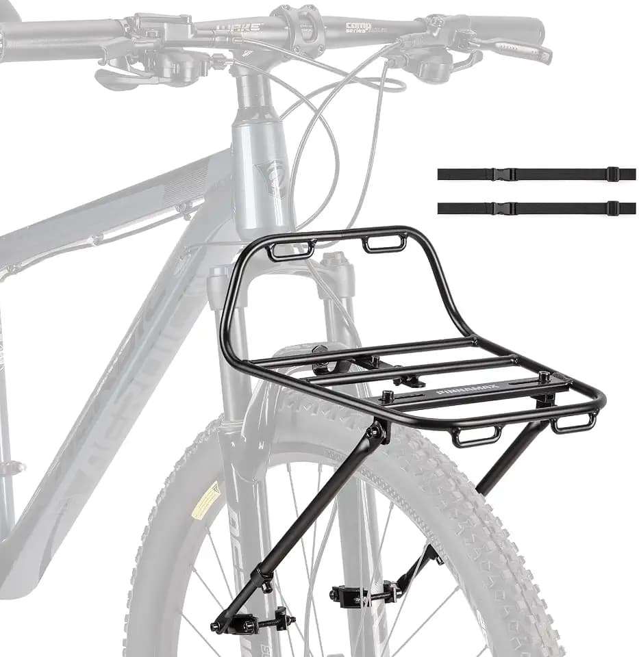 Bike Front Rack - Front Bicycle Cargo Rack with Struts - Front Mount Aluminium Pizza Rack Bike Rack for Mountain, Gravel,Touring Bikes