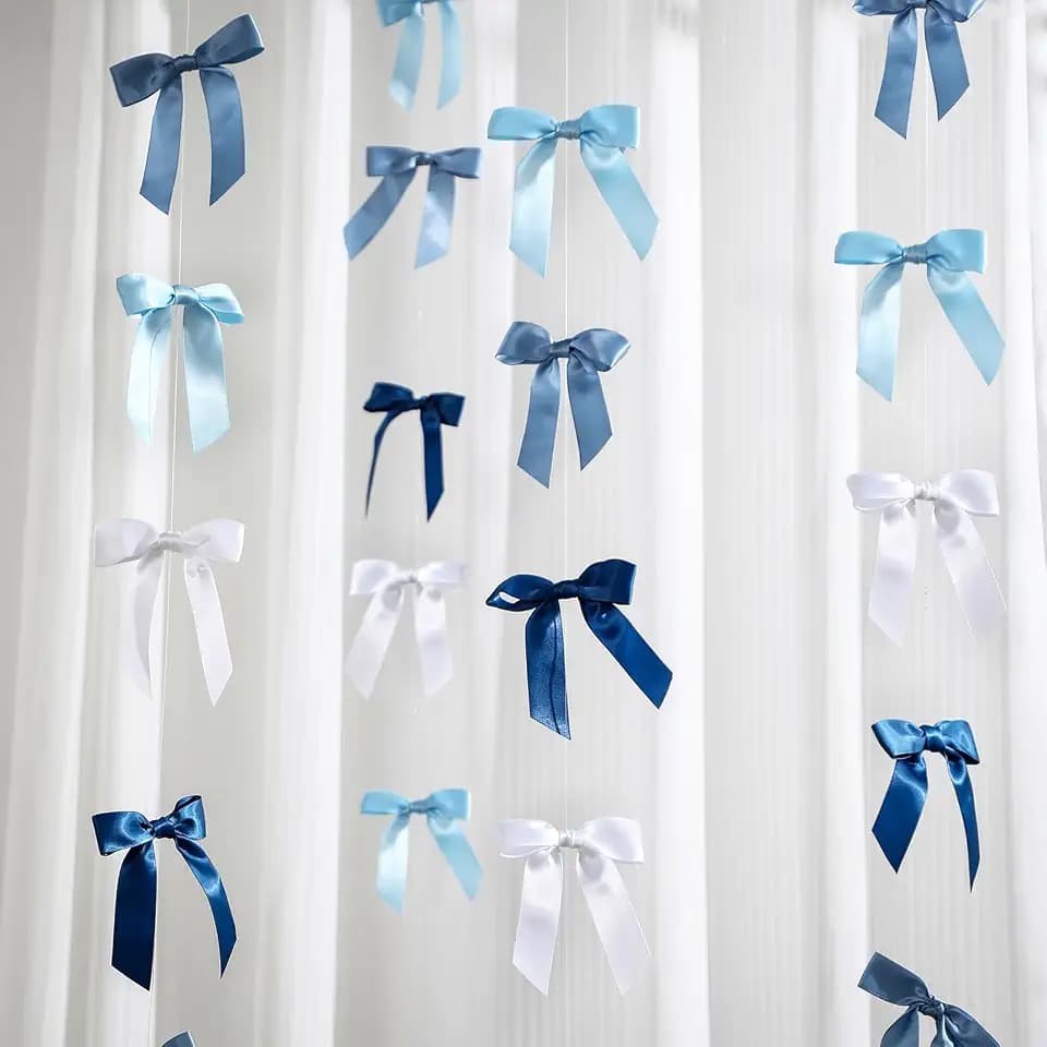 TaoBary 8 Pcs Satin Ribbon Bows Garland 6.6 Ft, Blue, 1 Inch