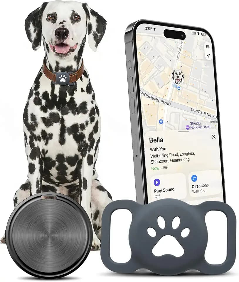 Hundetracker für iPhone, kompatibel mit Apple „Wo ist?“, ohne ABO, GPS Tracker für Hunde, mit Silikonhülle für Hundehalsband, passt an eigenes Halsband