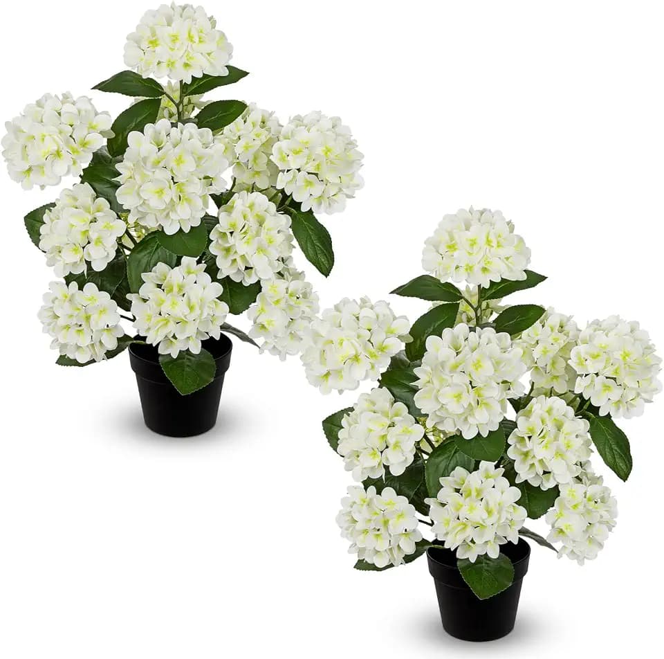 2.2FT White Hydrangea Artificial Flowers Tree 2 Pack Faux Hydrangea Potted