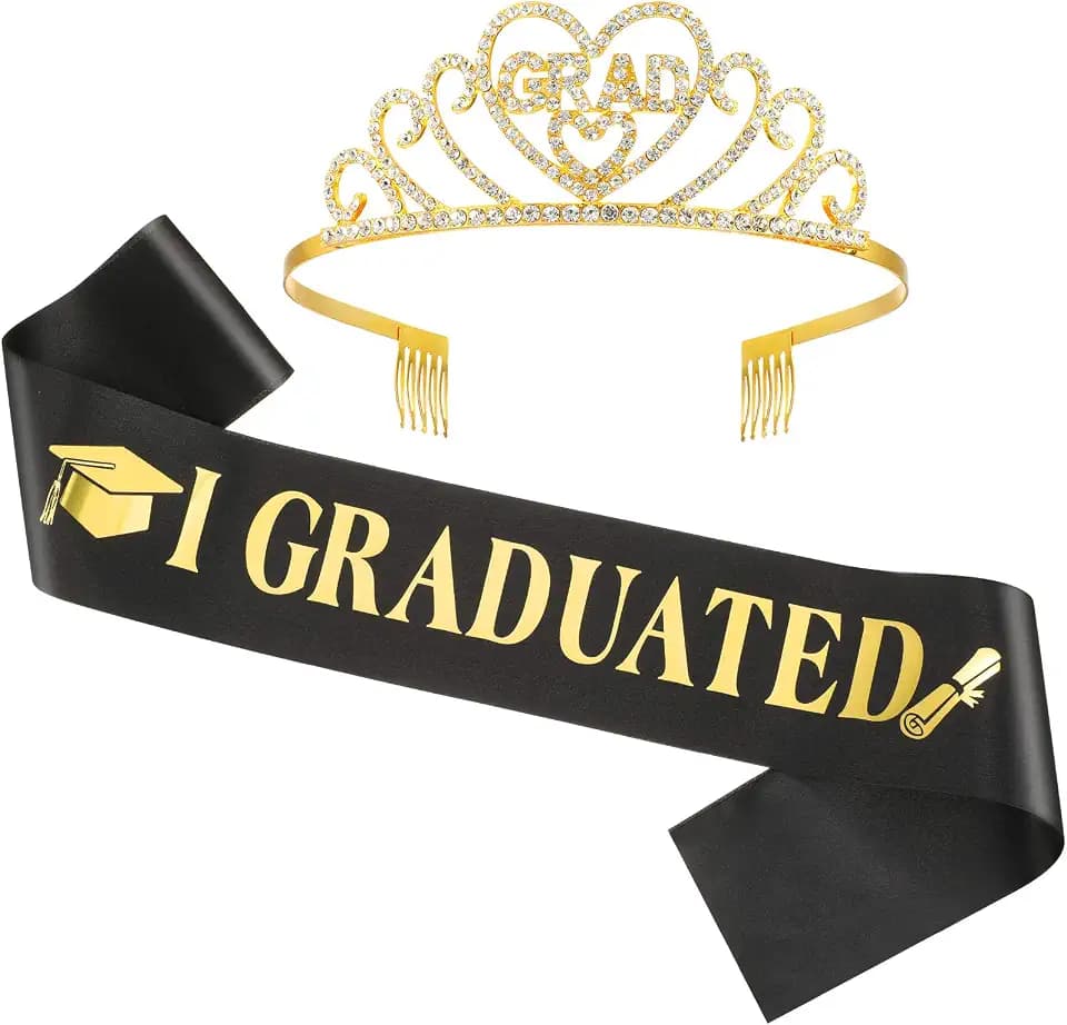 Chuangdi 2026 Graduation Satin Sash Crown Tiara Kit 2026 Graduated Party Decorations Rhinestone Tiara