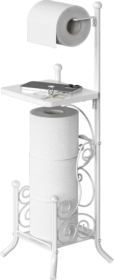 Simple Houseware English Style Toilet Paper Stand Holder w/Woodtop, White