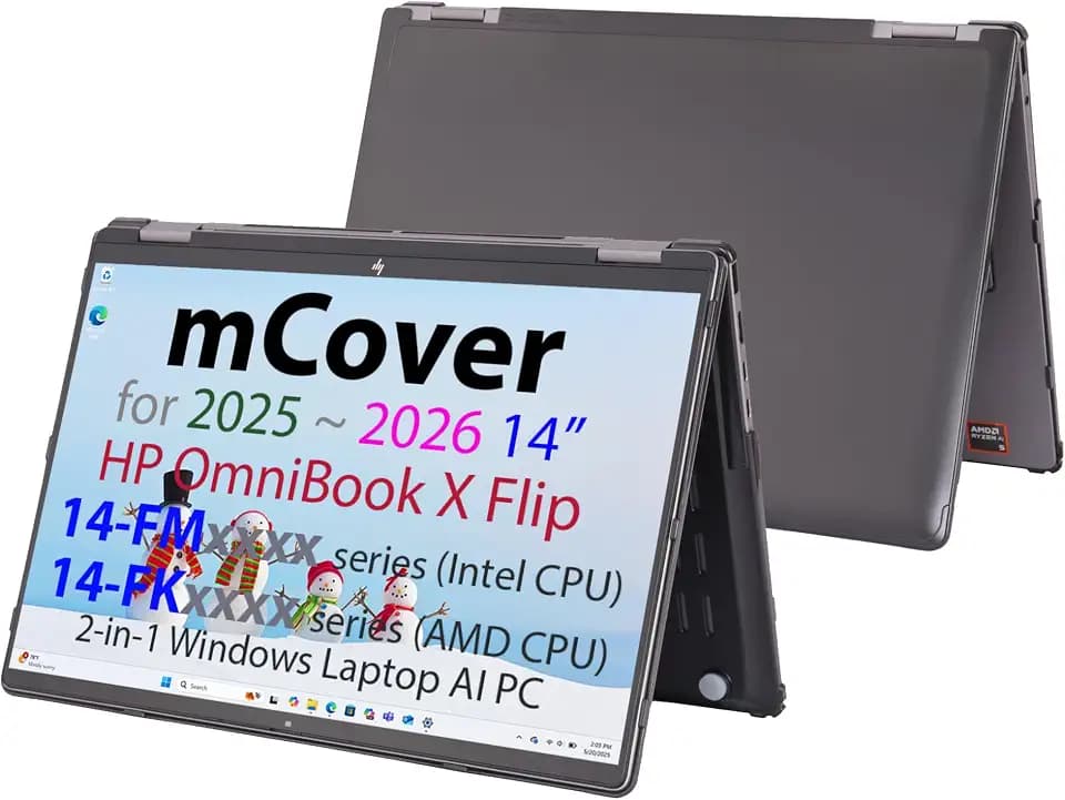 mCover Hartschalen-Schutzhülle, nur kompatibel mit HP OmniBook X Flip 14-FMxxxx, 14-FKxxxx 2-in-1 (mit 360°-Scharnier) Windows Laptop (Nicht für andere HP-Modelle geeignet), Schwarz
