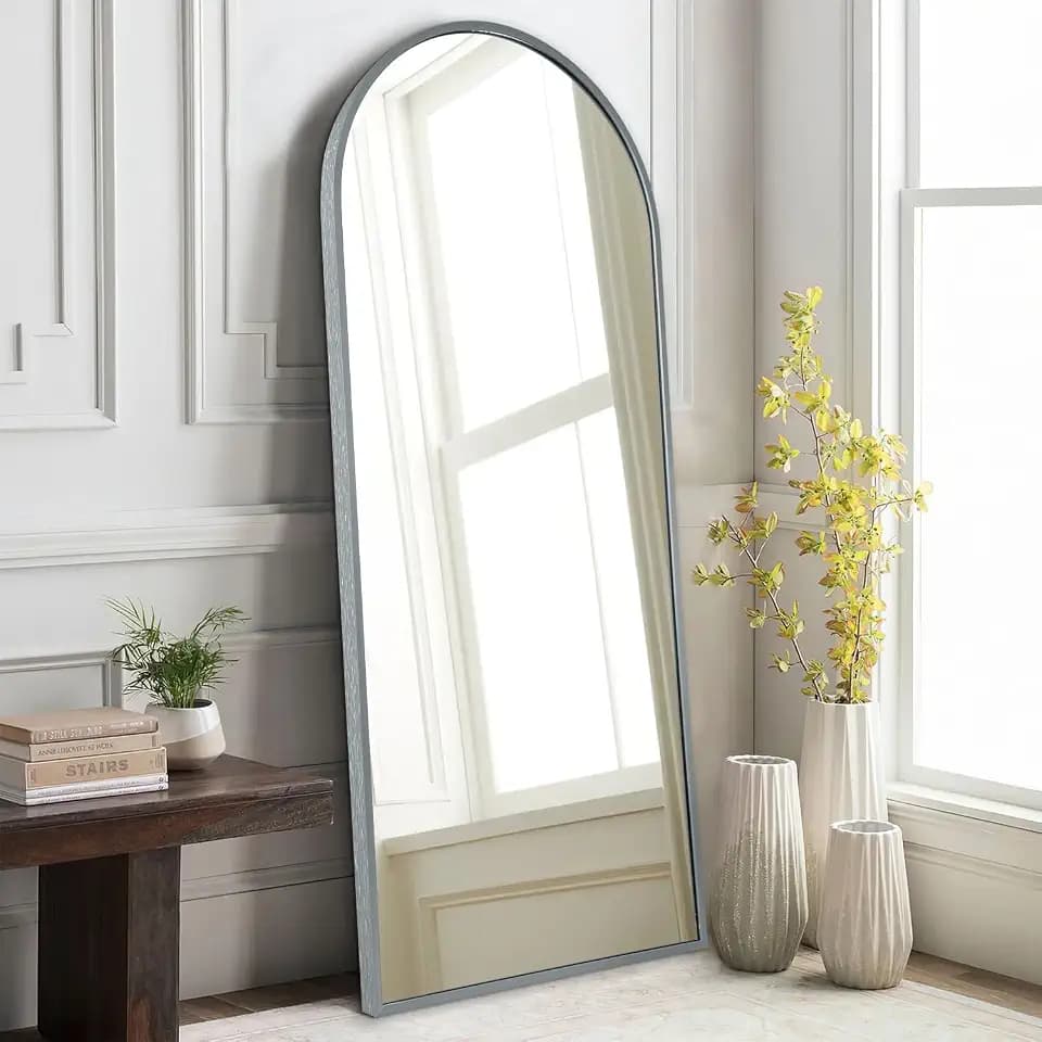 Arch Full Length Wall Mirror, 48"x16" Arched Wall Mounted Mirror, Metal Aluminum Frame Modern Simple Home Decor, Leaning Against Wall Mirror for Bedroom Living Room Cloakroom Gray
