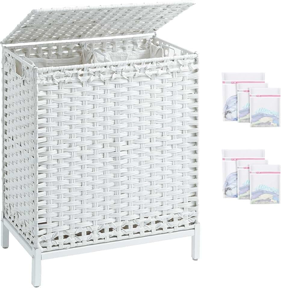 SETVSON Laundry Hamper with Lid, 112 L Handwoven Rattan, Cloud White