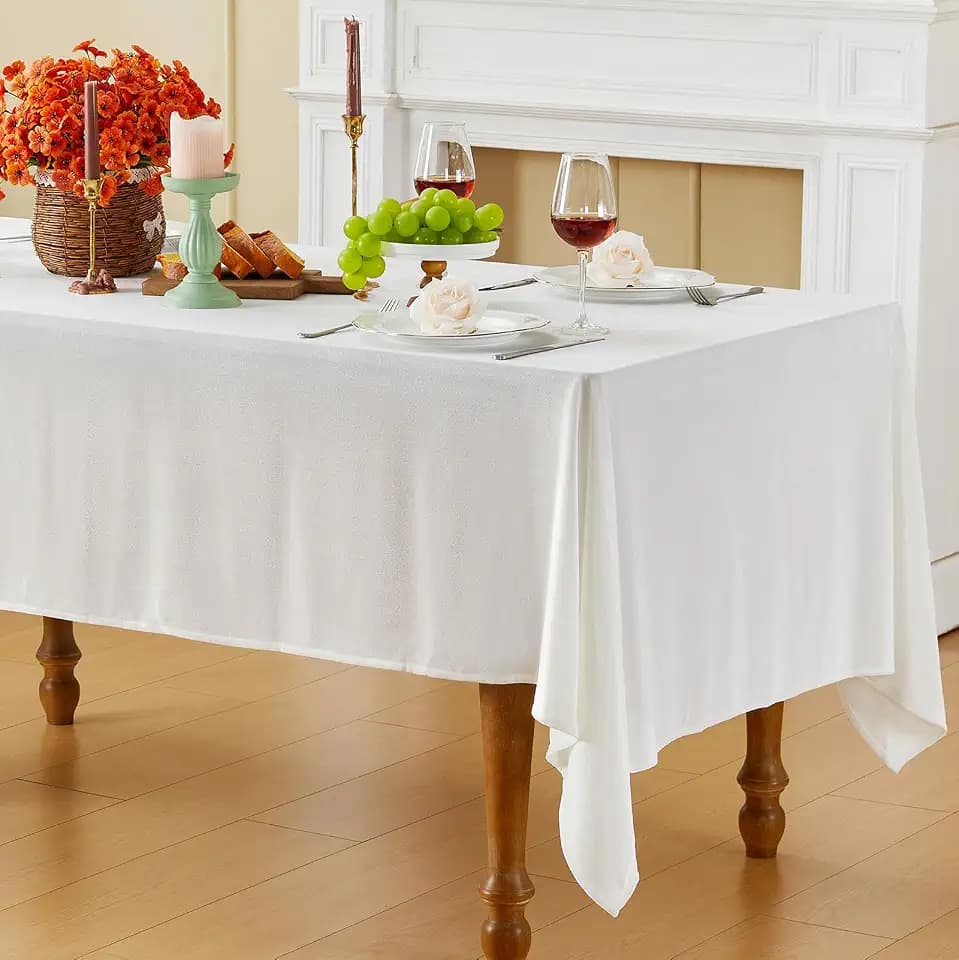 White Velvet Tablecloth, 60 x 102 Inch Rectangle Table Cover