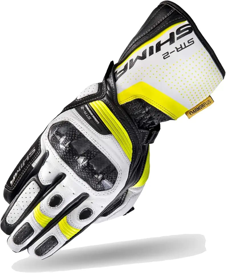 SHIMA STR-2 Motorradhandschuhe Herren - Touchscreen, Sommer, Sport Leder Handschuhe mit Carbon Knöchelprotektor, Handflächen- und Fingerschieber, Verstärkte Handfläche (Fluo, M)