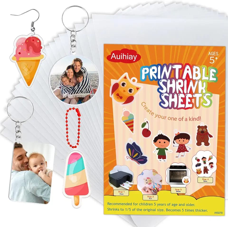 Auihiay 35-Pack Printable Shrink Sheets Kits for Crafts - Shrink Paper