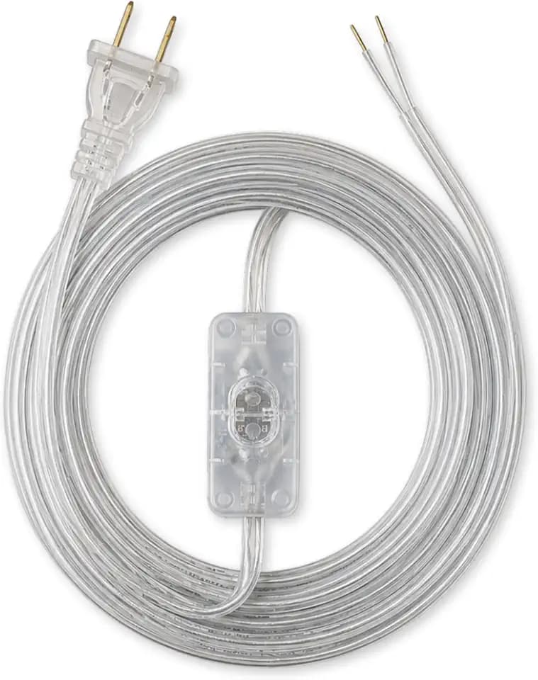 Royal Designs, Inc. Lamp Cord Molded Plug with On/Off Switch, Stripped Ends Ready for Wiring, SPT-1 UL Stamped, 8 ft, Silver