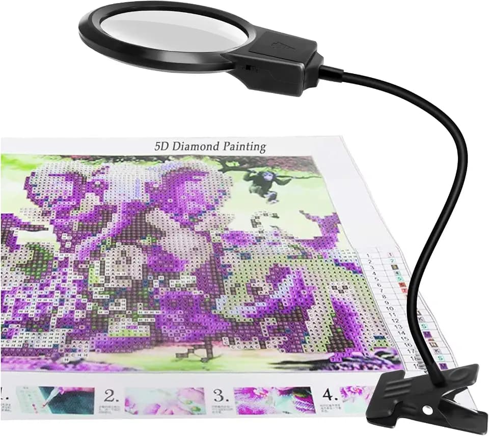 5D Diamond Painting Tools, LED Light with Magnifiers for Diamond Painting, 4X & 6X Magnifier LED Light with Clip and Flexible Neck, 5D Diamond Painting and Cross Stitch Tool Accessory Magnifier Lamp