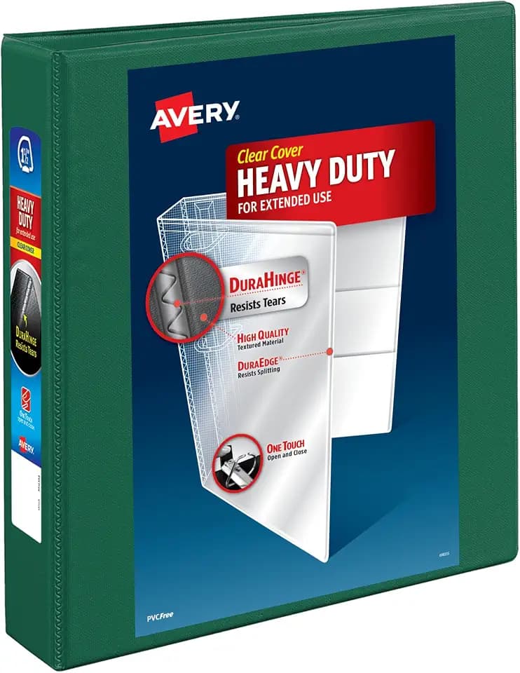 Avery Heavy-Duty 3 Ring Binder, 1.5" EZD Rings, 1 Green Binder
