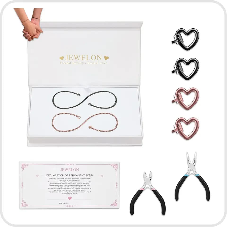 Mother’s Day Gift – Permanent Bracelet Kit with Love Vow Card, 316L Stainless Steel Chain & 925 Silver Heart Clasp, Handcrafted, Ideal for Anniversary & Romantic Date Night