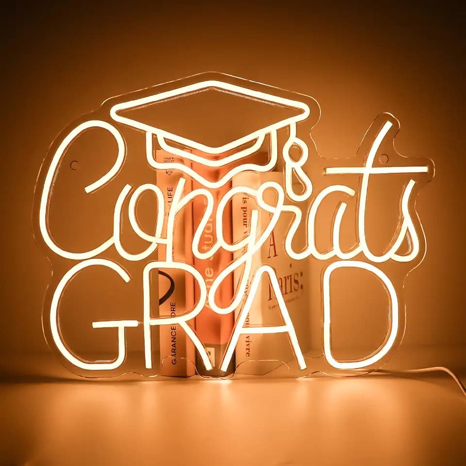 Congrats Grad LED Neon Sign, Warm White, 16.5×12.6 Inch