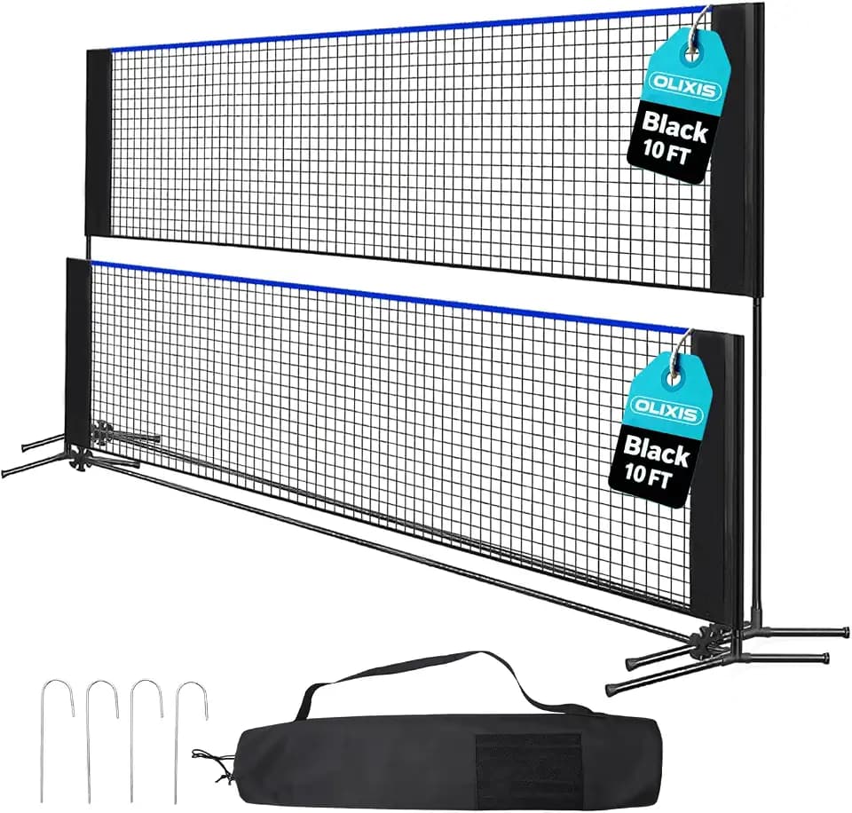 OLIXIS Badminton Net Set, 10FT/14FT/17FT Wide, 3-5FT Adjustable Height Multi Sport Net for Pickleball, Tennis, Volleyball, Soccer Tennis, Indoor Outdoor with Carry Bag, Easy Setup for Backyard