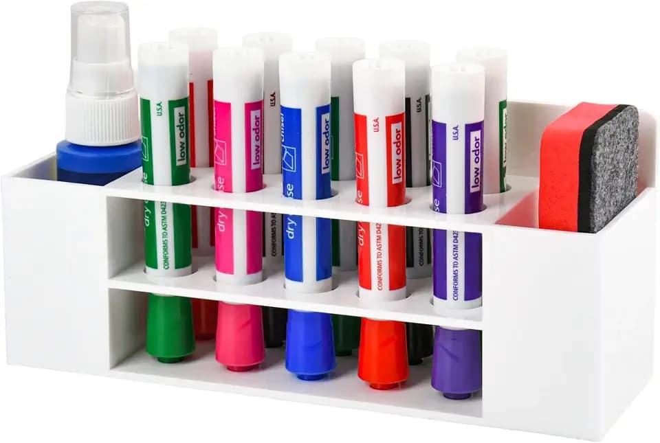 Acrylic Magnetic Dry Erase Marker Holder, 10 Slots White Magnetic Marker Pen Holder, Magnet Storage for Whiteboard, Desk Locker Organizer Accessories, Office, Classroom, Home