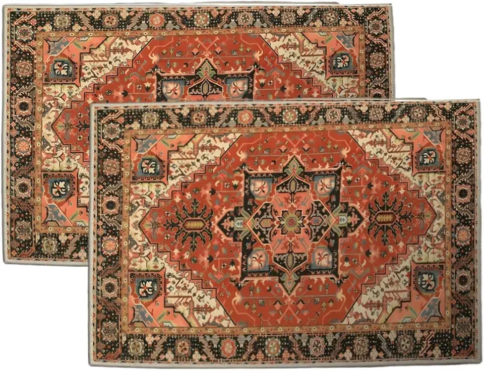 2 Pcs Washable Indoor Doormat Moroccan Boho Non Slip Retro Floor Mat
