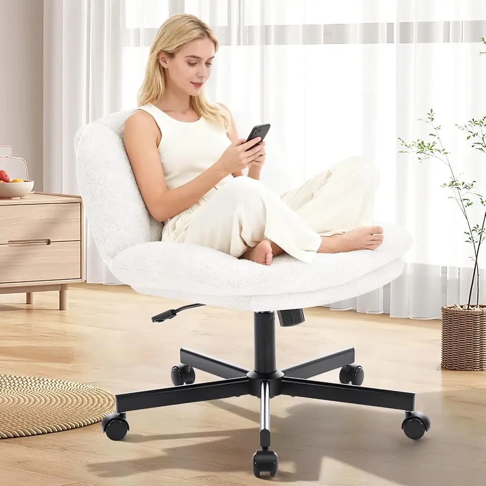 Cross Legged Office Chair, Criss Cross Chair with Wheels, White