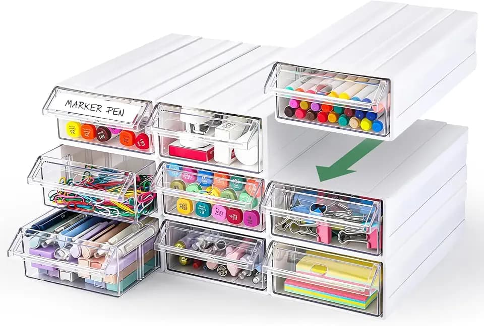 Aulock 9 Pcs Stacking Drawer Organizers for Office Home Dorm Room Supplies