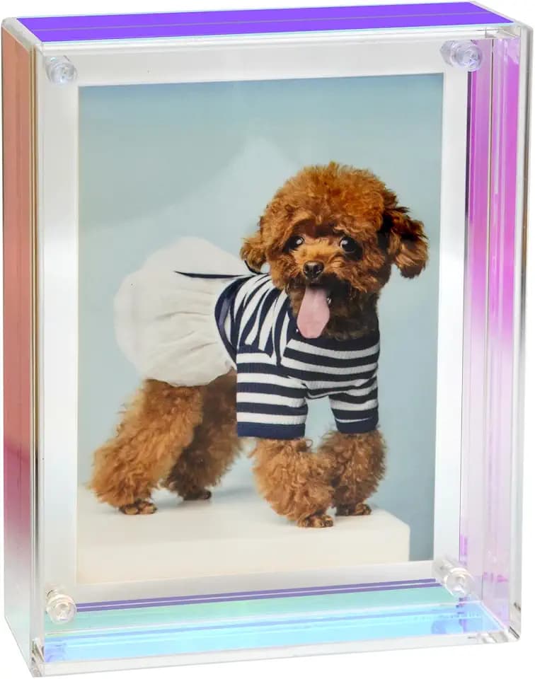 Gelite Acrylic A4 Frame to Display A4 Pictures or Smaller Mat-free Neon Floating Photo Frame for Wall and Tabletop, Iridescent Rainbow