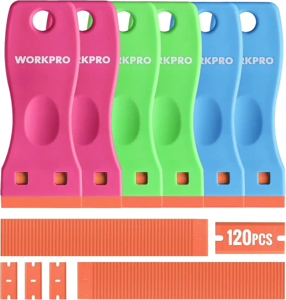 WORKPRO Plastic Razor Blade Scraper Kit, 6 Scrapers with 120 Blades