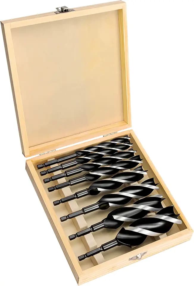 8PCS 6" Wood Auger Drill Bit Set (3/8" to 1-1/4") with Wood Case