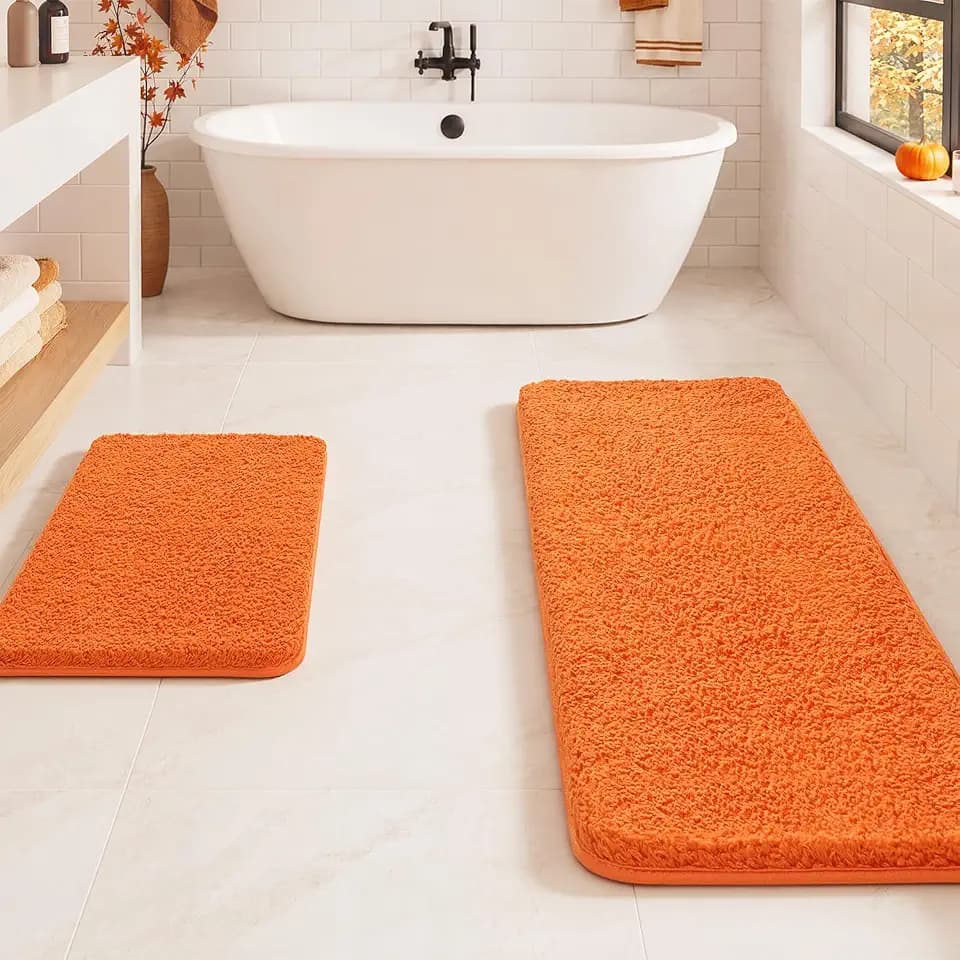 MIULEE Fall Orange Bathroom Rugs Set 2 Piece Soft Bath Mats 16x24+16x48 in