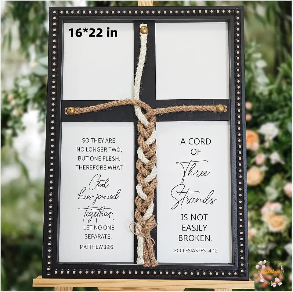 LakWilows Cord of Three Strands Wedding Cross Unity Sign 16x22 – 3 Strands Cord Braided Cross for Wedding Ceremony, Christian Gifts Ideas for Marriage, Anniversary