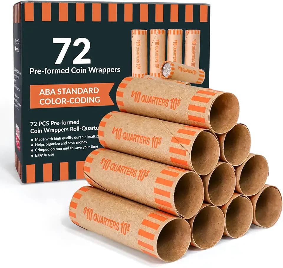 LLIKED 72 PCS Preformed Quarter Coin Wrappers Rolls