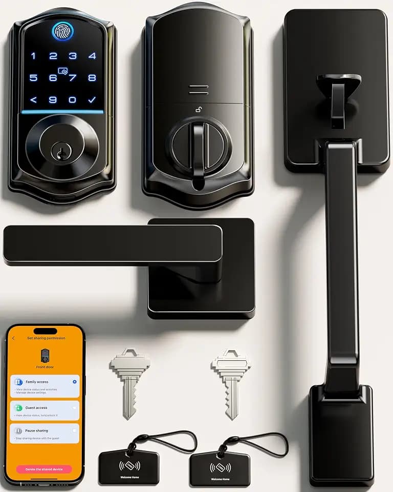 Veise VE017-D Fingerprint Smart Front Door Lock Set, Matte Black